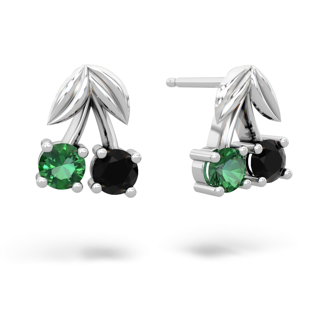 Lab Emerald Sweet Cherries 14K White Gold earrings E7001