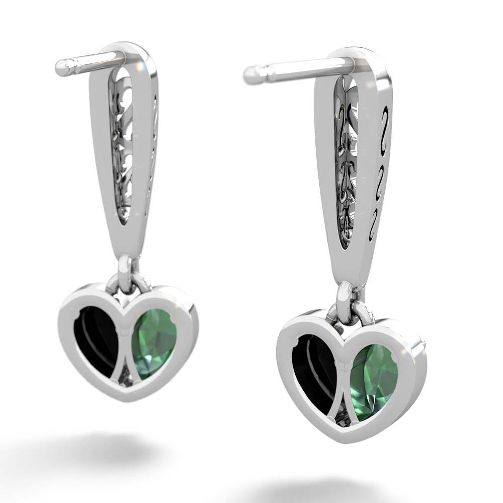 Lab Emerald Filligree Heart 14K White Gold earrings E5070