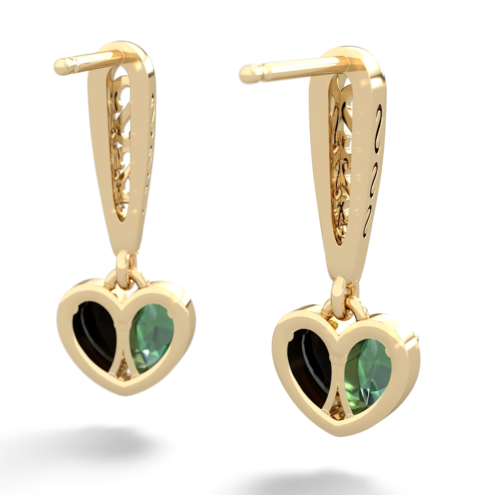 Lab Emerald Filligree Heart 14K Yellow Gold earrings E5070