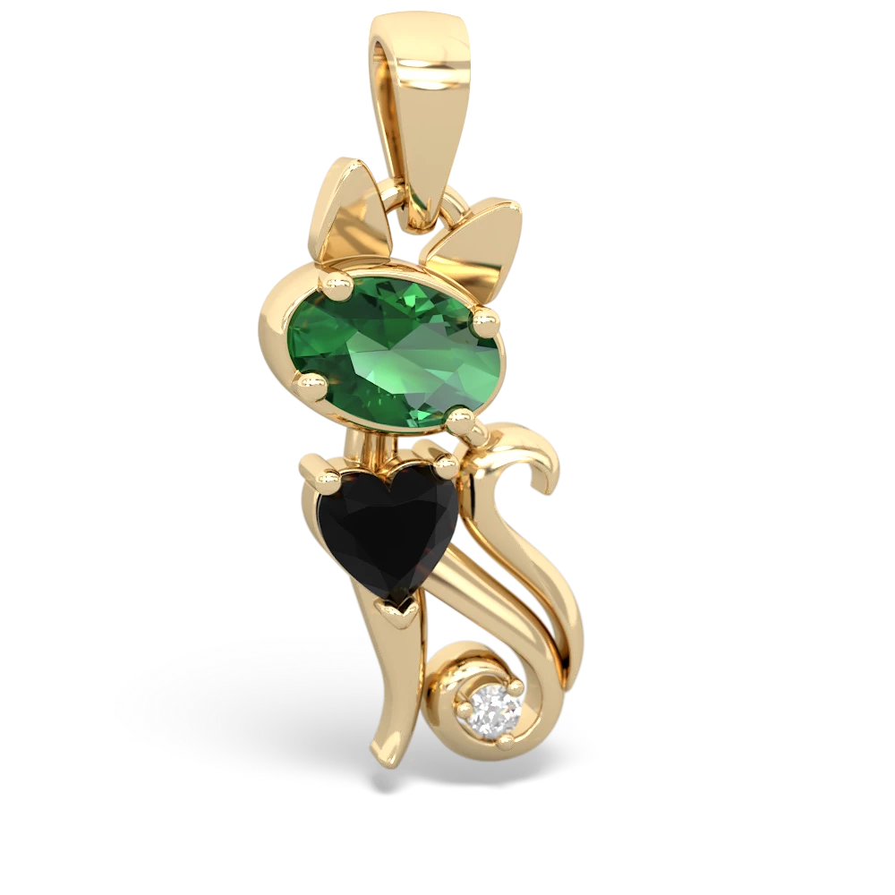 Lab Emerald Kitten 14K Yellow Gold pendant P5780