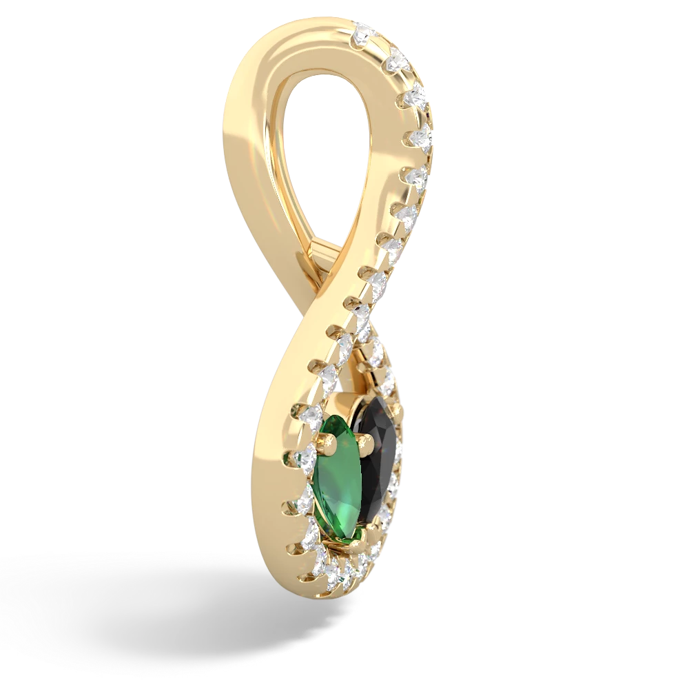 Lab Emerald Pave Twist 'One Heart' 14K Yellow Gold pendant P5360