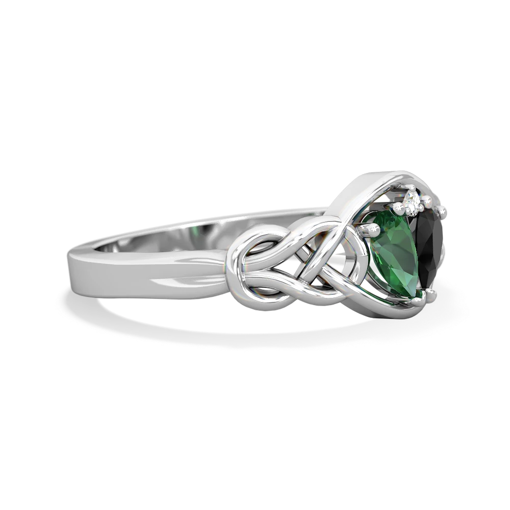 Lab Emerald Celtic Love Knot 14K White Gold ring R5420