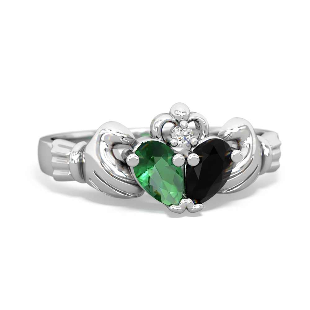 Lab Emerald 'Our Heart' Claddagh 14K White Gold ring R2388