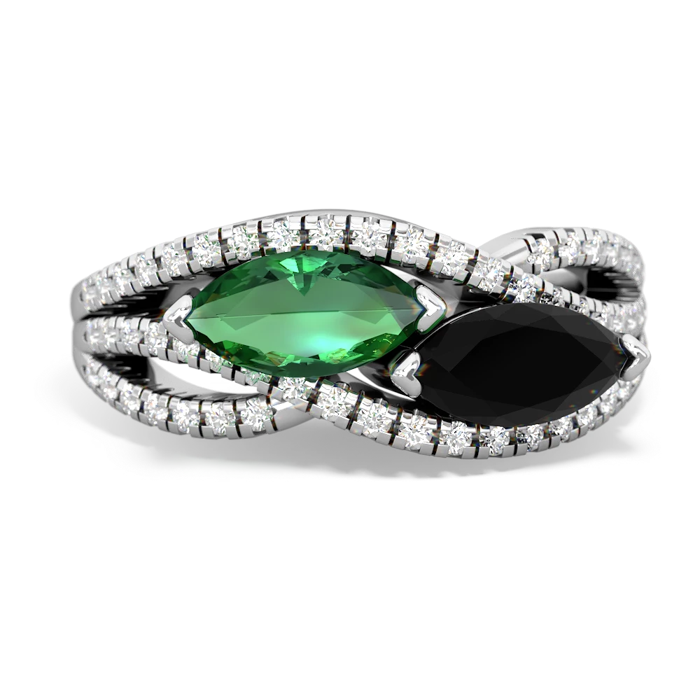 Lab Emerald Diamond Rivers 14K White Gold ring R3070