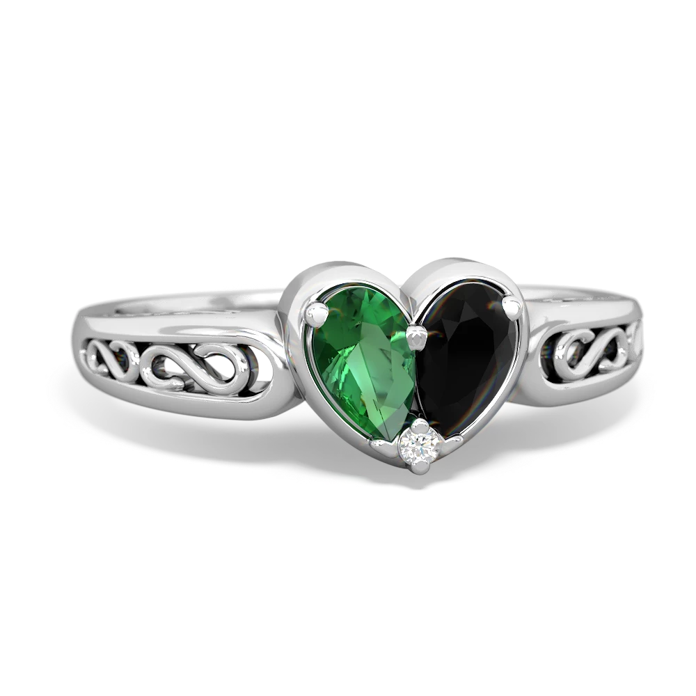 Lab Emerald Filligree 'One Heart' 14K White Gold ring R5070