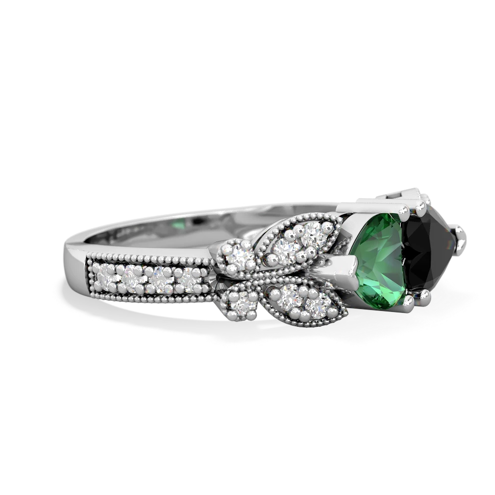 Lab Emerald Diamond Butterflies 14K White Gold ring R5601