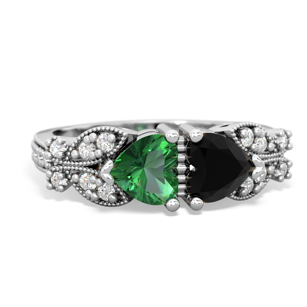 Lab Emerald Diamond Butterflies 14K White Gold ring R5601