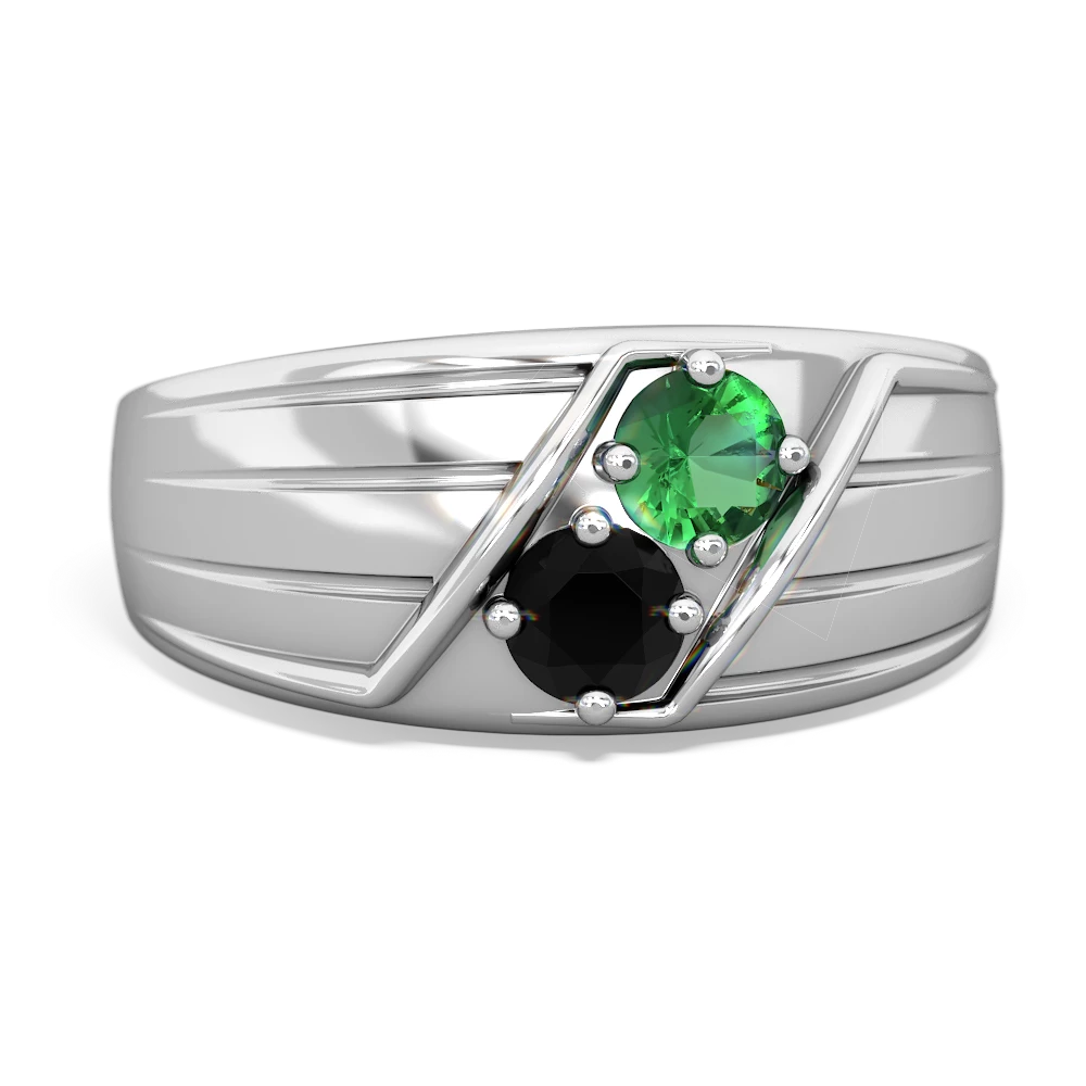 Lab Emerald Men's Streamline 14K White Gold ring R0460