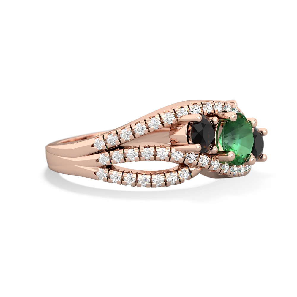 Lab Emerald Three Stone Aurora 14K Rose Gold ring R3080