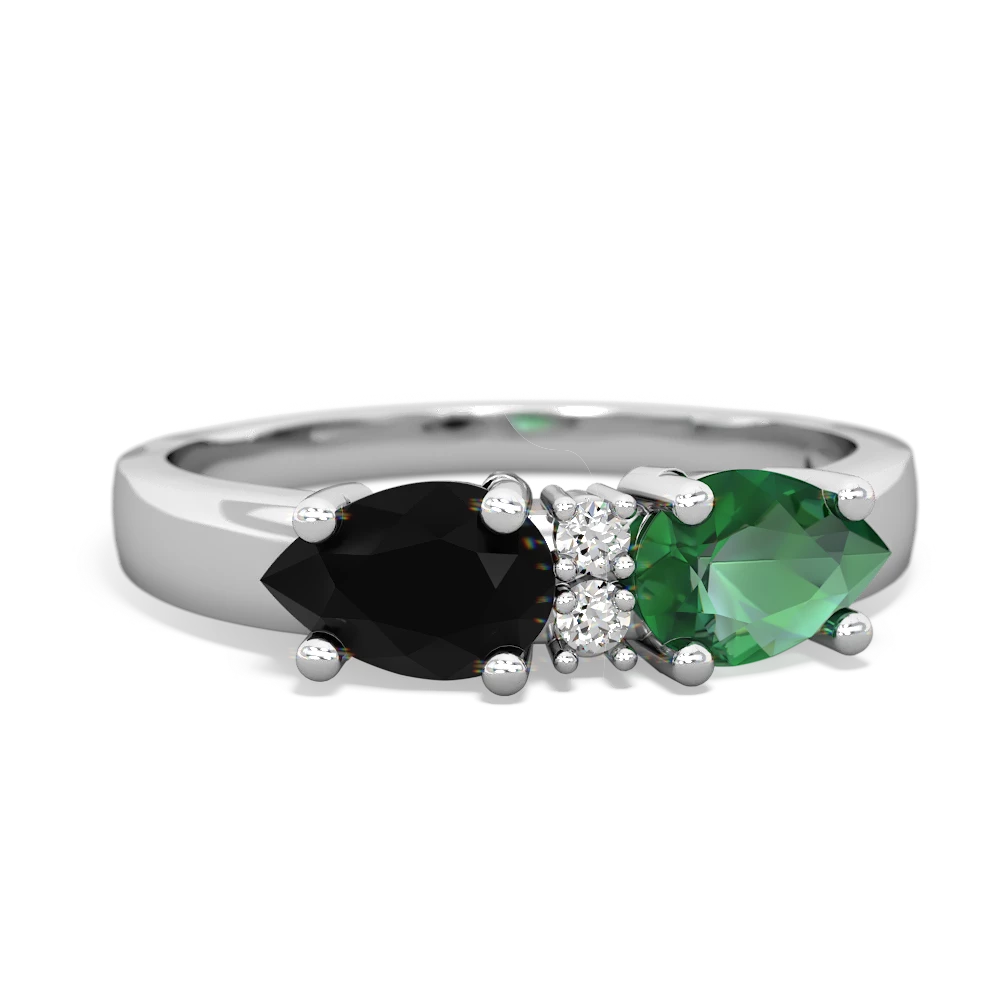 Lab Emerald Pear Bowtie 14K White Gold ring R0865