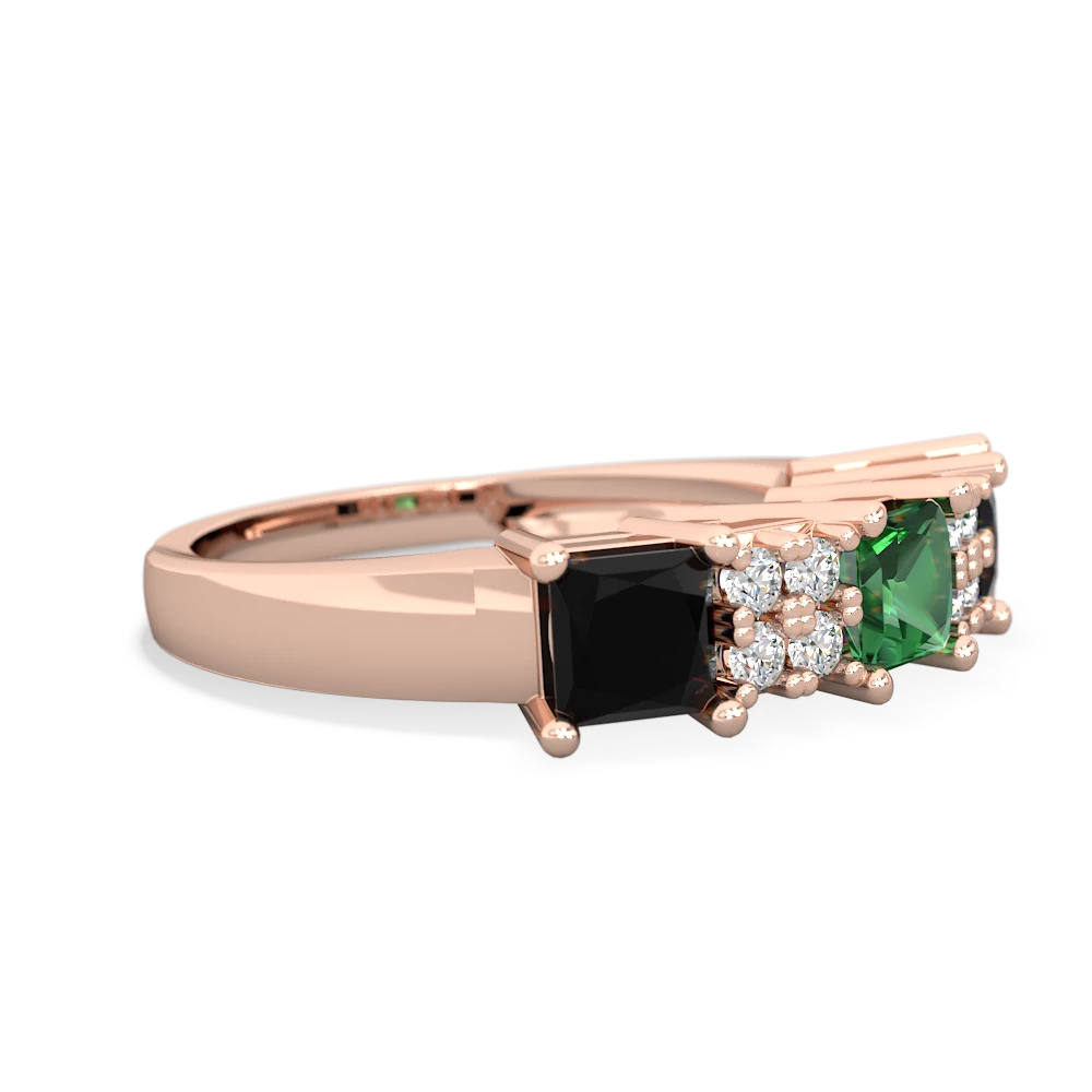 Lab Emerald Three Stone Diamond Cluster 14K Rose Gold ring R2592