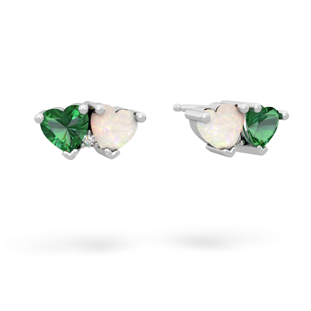 Lab Emerald Sweethearts 14K White Gold earrings E5260