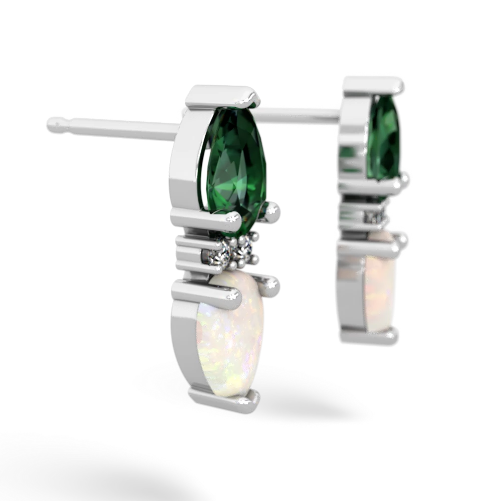 Lab Emerald Bowtie Drop 14K White Gold earrings E0865