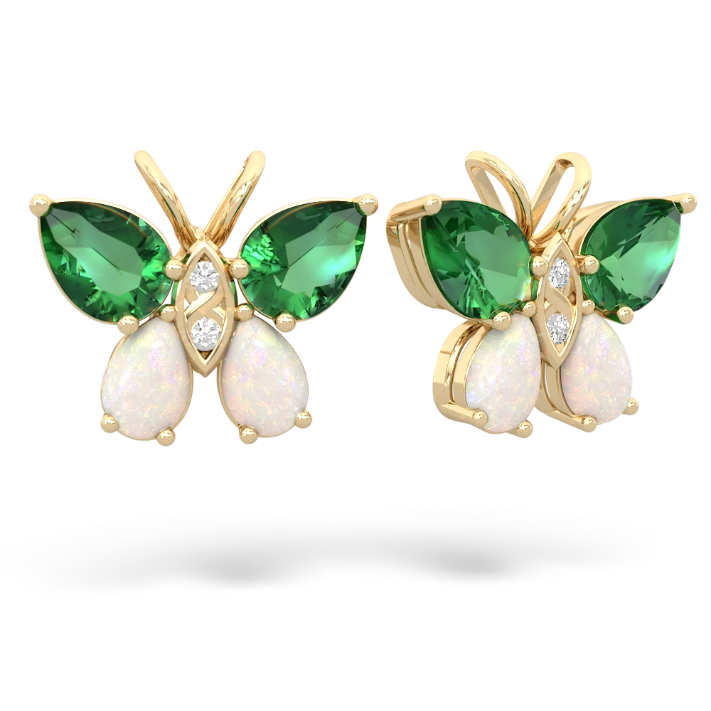 Lab Emerald Butterfly 14K Yellow Gold earrings E2215