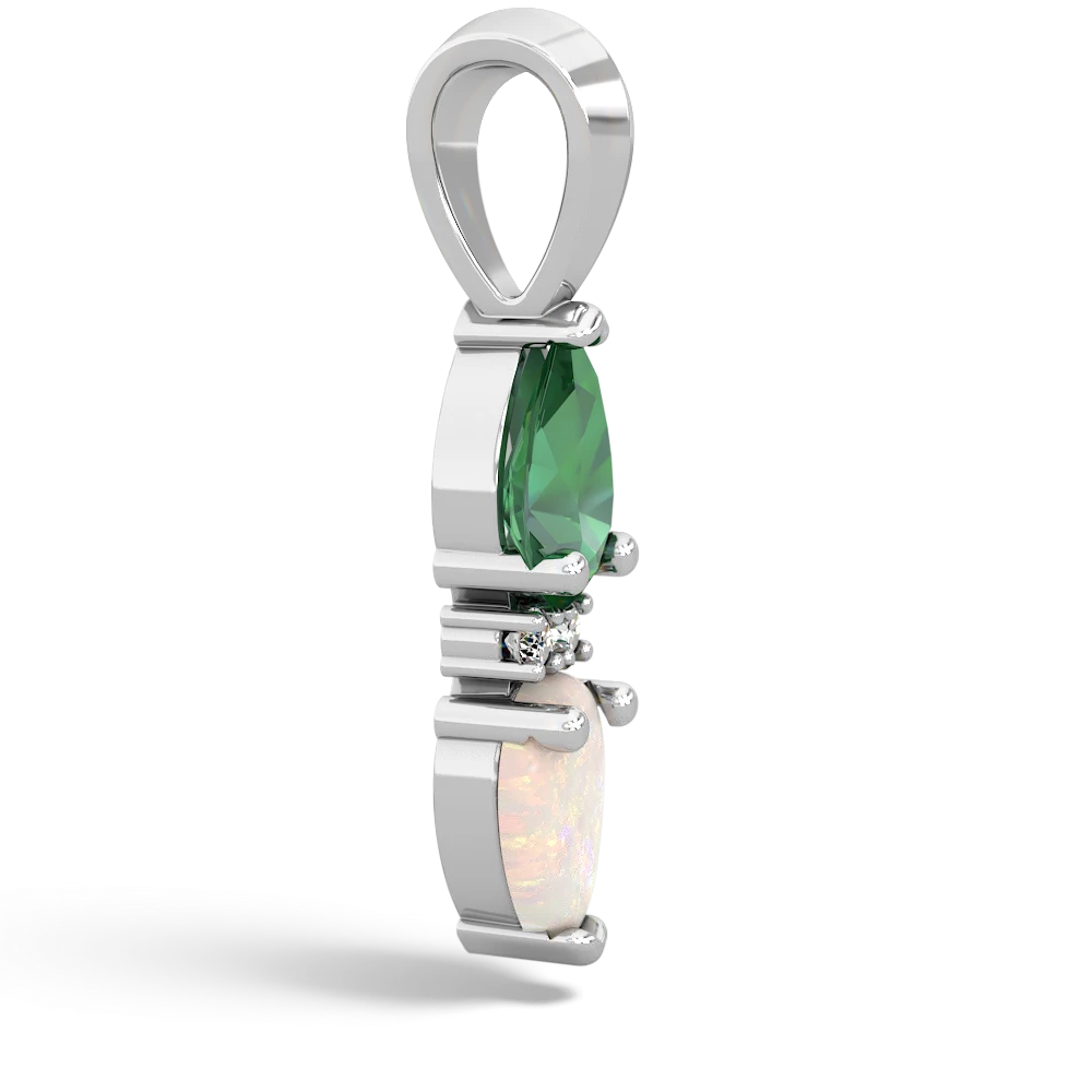 Lab Emerald Bowtie Drop 14K White Gold pendant P0865