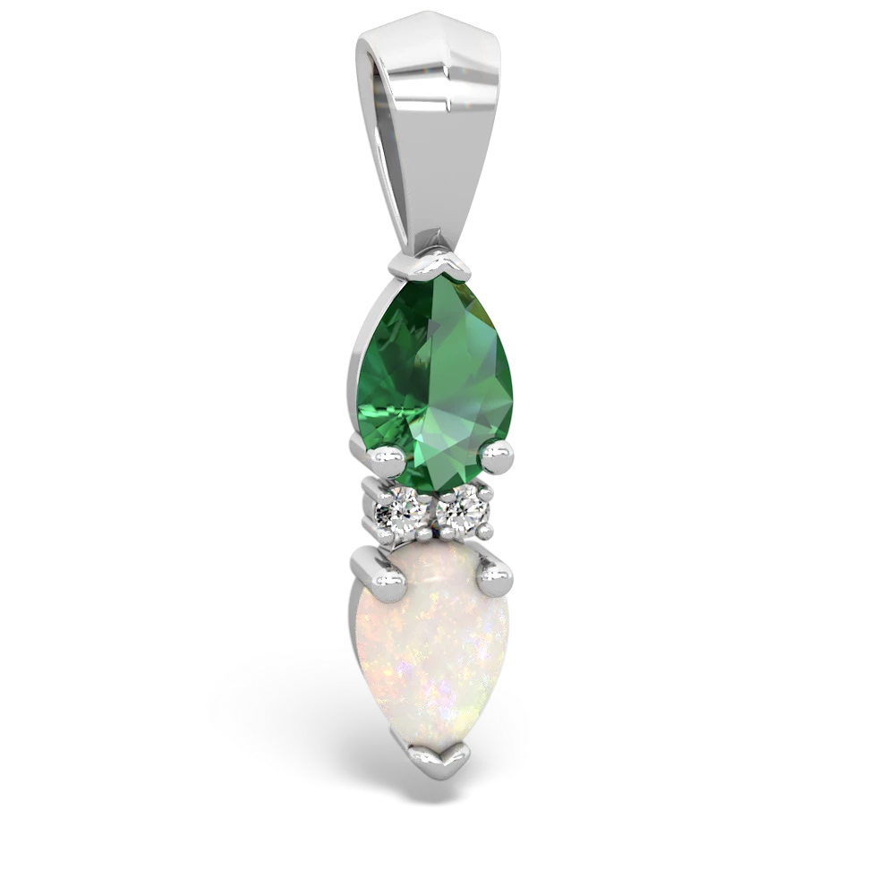 Lab Emerald Bowtie Drop 14K White Gold pendant P0865