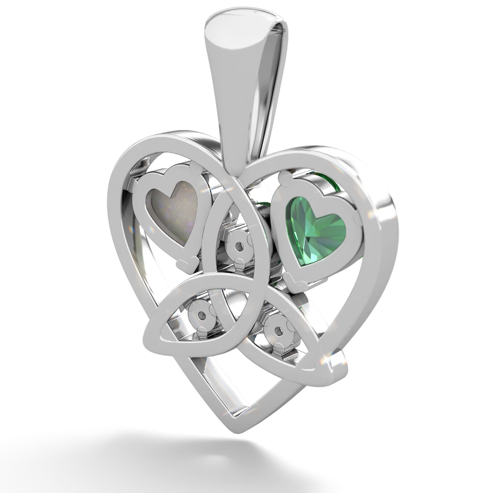 Lab Emerald Celtic Trinity Heart 14K White Gold pendant P5331