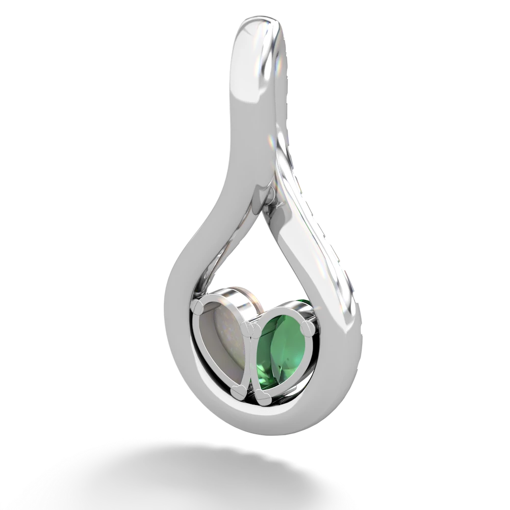 Lab Emerald Pave Twist 'One Heart' 14K White Gold pendant P5360