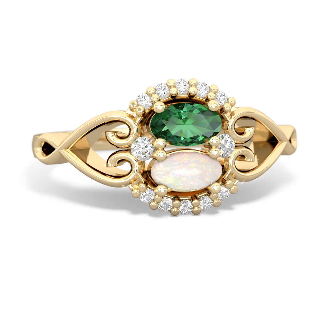 Lab Emerald Love Nest 14K Yellow Gold ring R5860