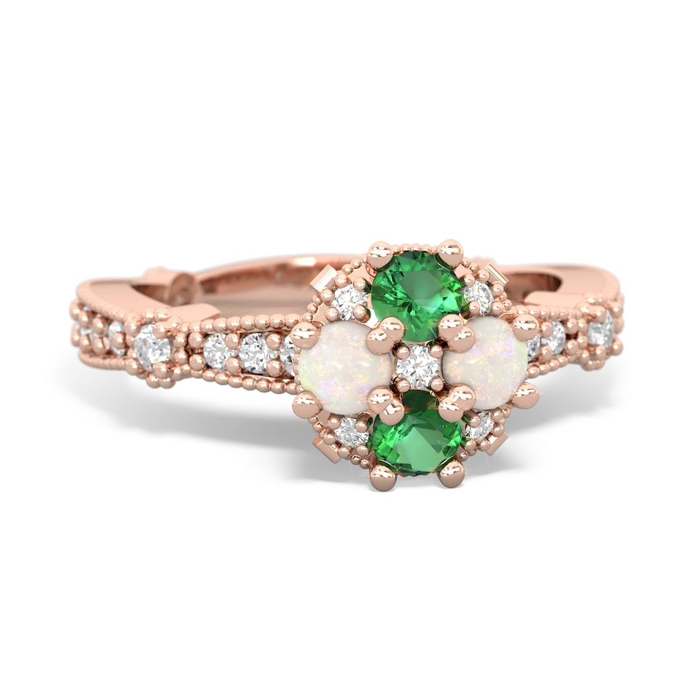 Lab Emerald Sparkling Tiara Cluster 14K Rose Gold ring R26293RD