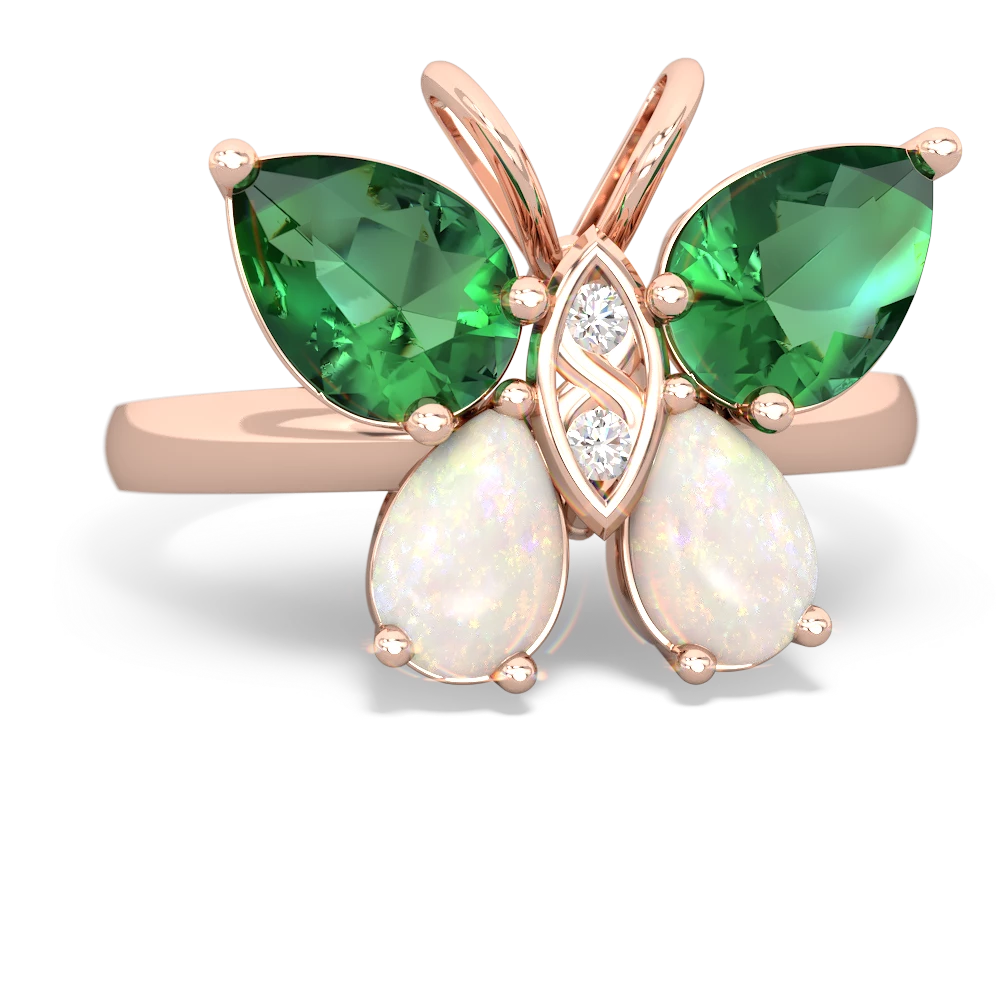 Lab Emerald Butterfly 14K Rose Gold ring R2215