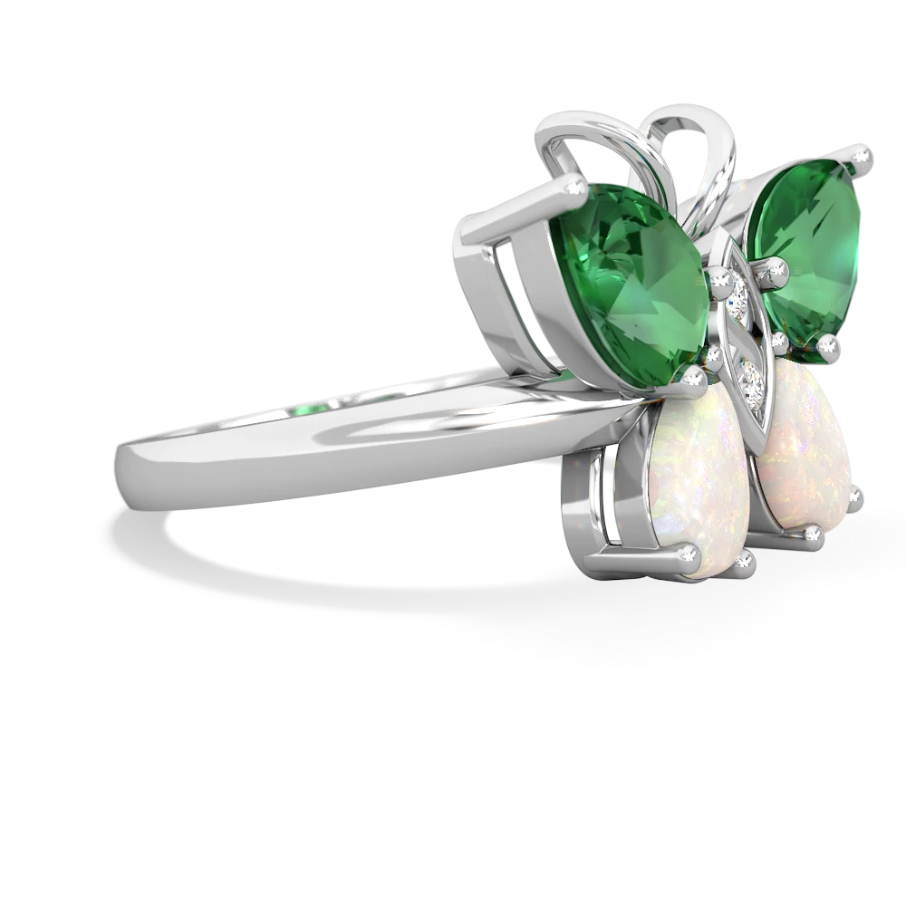 Lab Emerald Butterfly 14K White Gold ring R2215