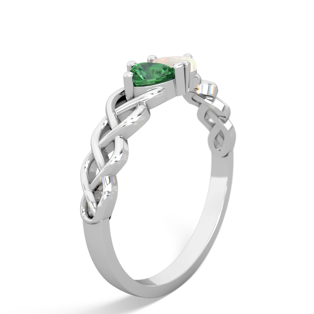 Lab Emerald Heart To Heart Braid 14K White Gold ring R5870