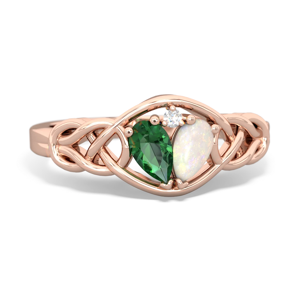 Lab Emerald Celtic Love Knot 14K Rose Gold ring R5420