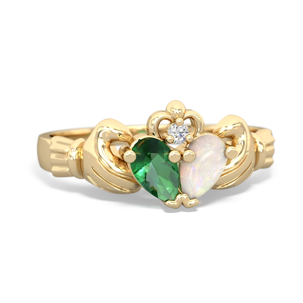 Lab Emerald 'Our Heart' Claddagh 14K Yellow Gold ring R2388