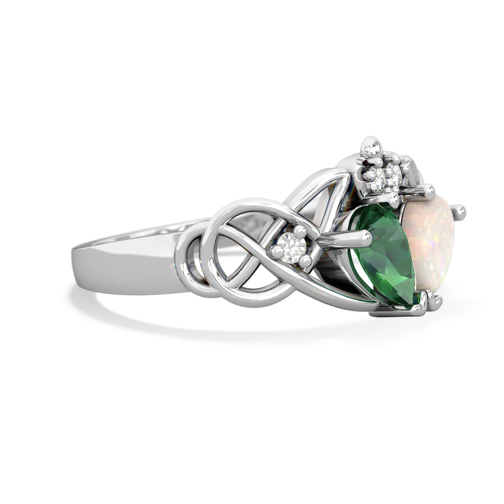 Lab Emerald 'One Heart' Celtic Knot Claddagh 14K White Gold ring R5322