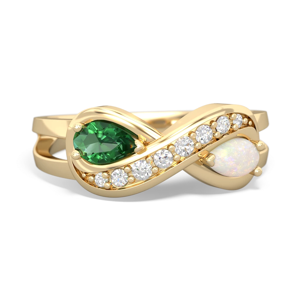 Lab Emerald Diamond Infinity 14K Yellow Gold ring R5390