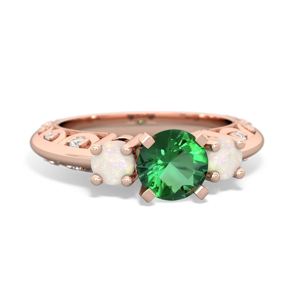 Lab Emerald Art Deco Eternal Embrace Engagement 14K Rose Gold ring C2003