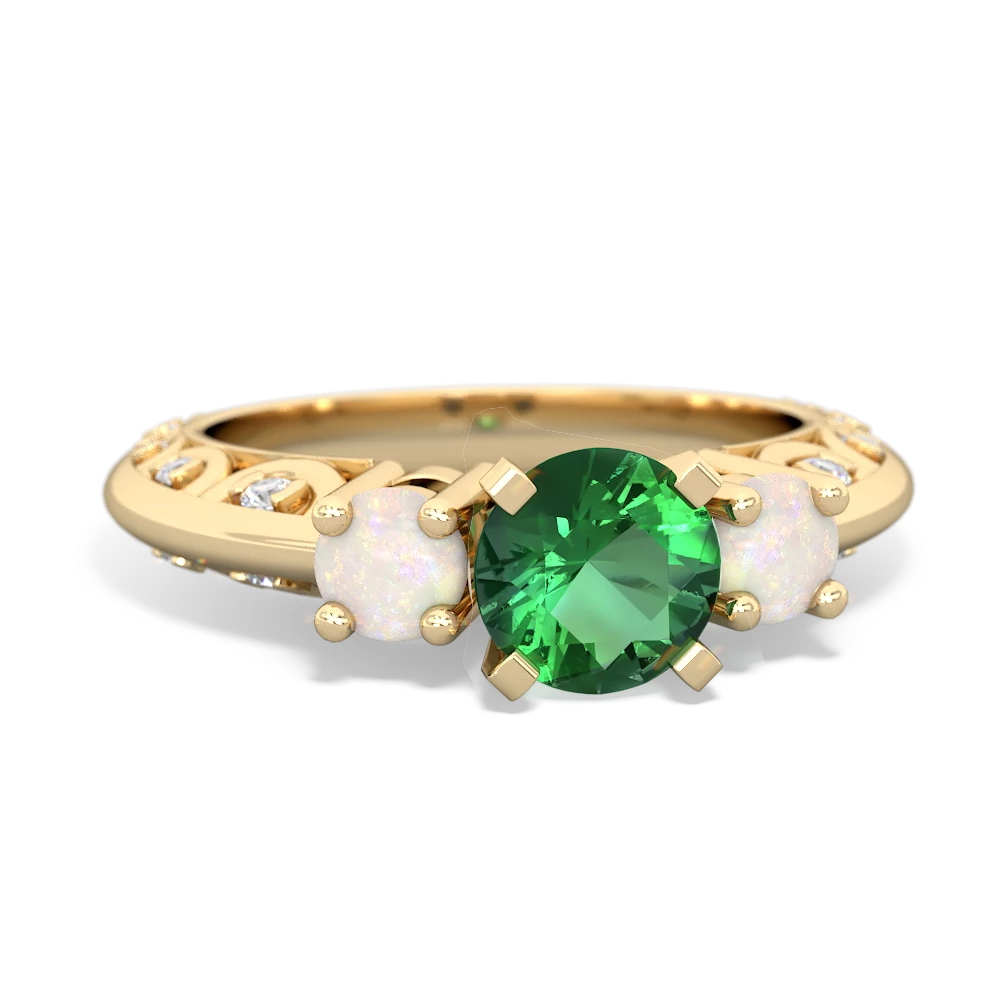 Lab Emerald Art Deco Eternal Embrace Engagement 14K Yellow Gold ring C2003