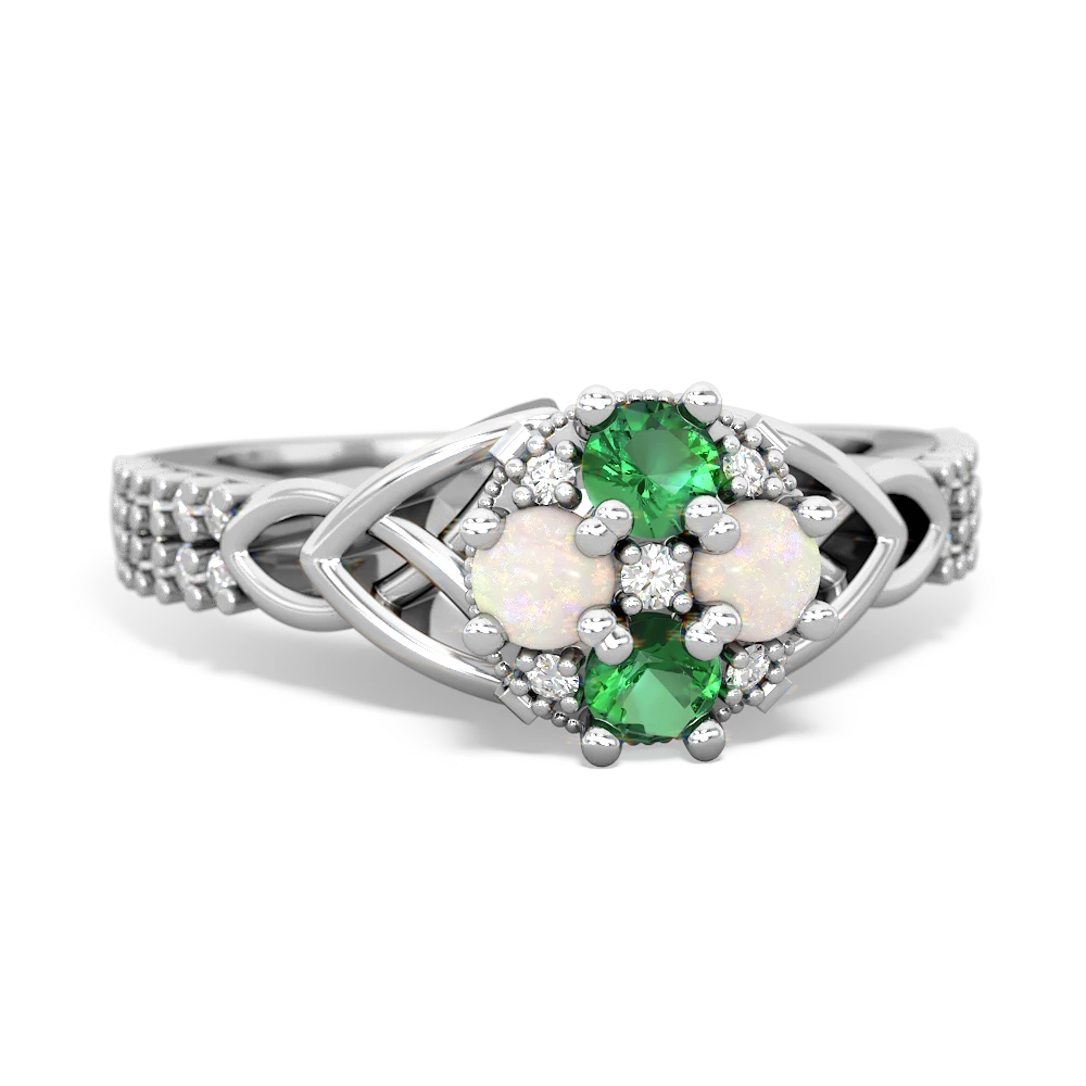 Lab Emerald Celtic Knot Cluster Engagement 14K White Gold ring R26443RD