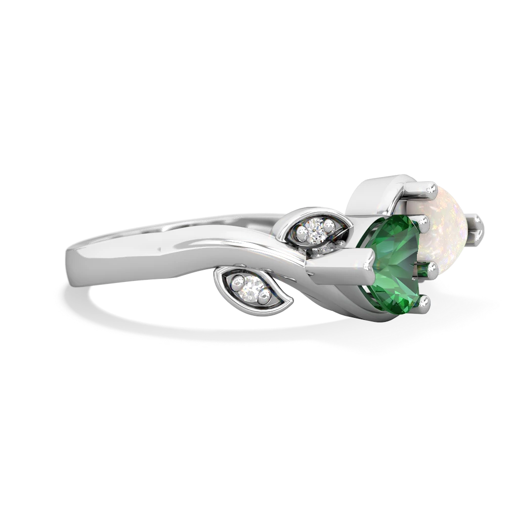 Lab Emerald Floral Elegance 14K White Gold ring R5790