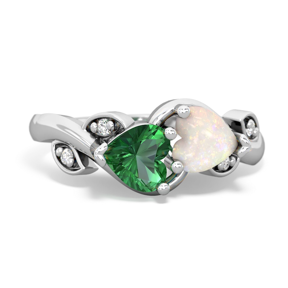 Lab Emerald Floral Elegance 14K White Gold ring R5790