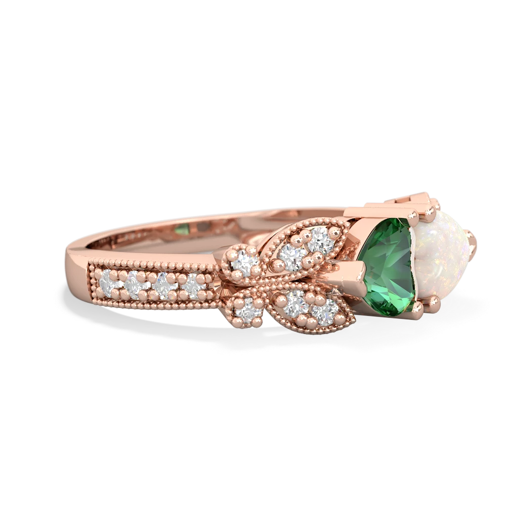 Lab Emerald Diamond Butterflies 14K Rose Gold ring R5601