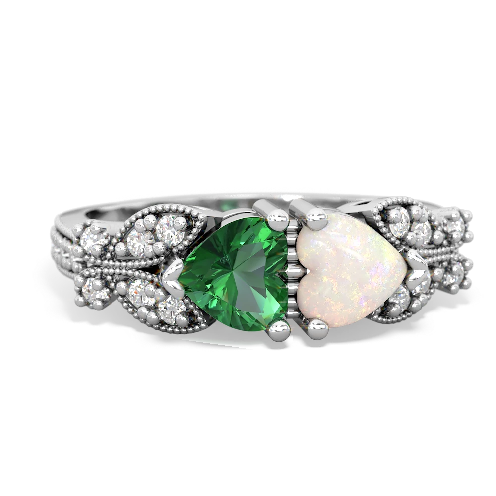 Lab Emerald Diamond Butterflies 14K White Gold ring R5601