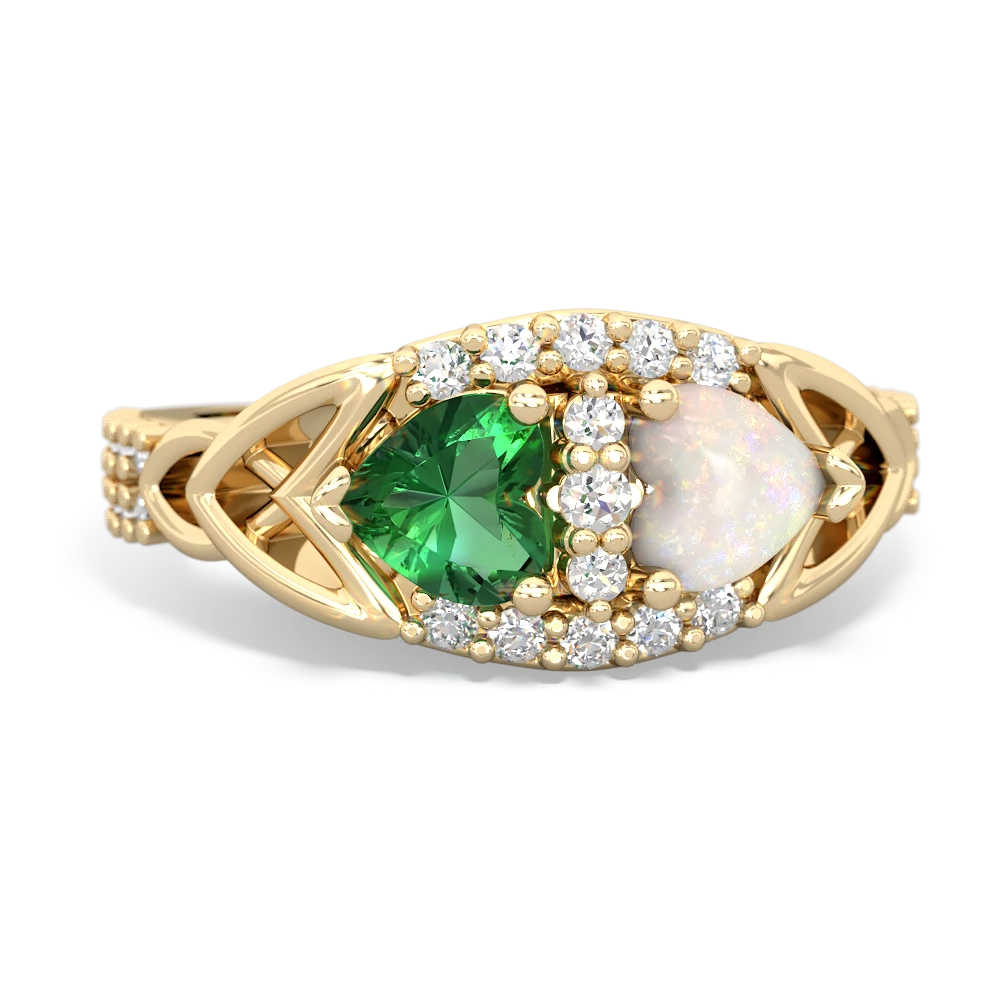 Lab Emerald Sparkling Celtic Knot 14K Yellow Gold ring R2645