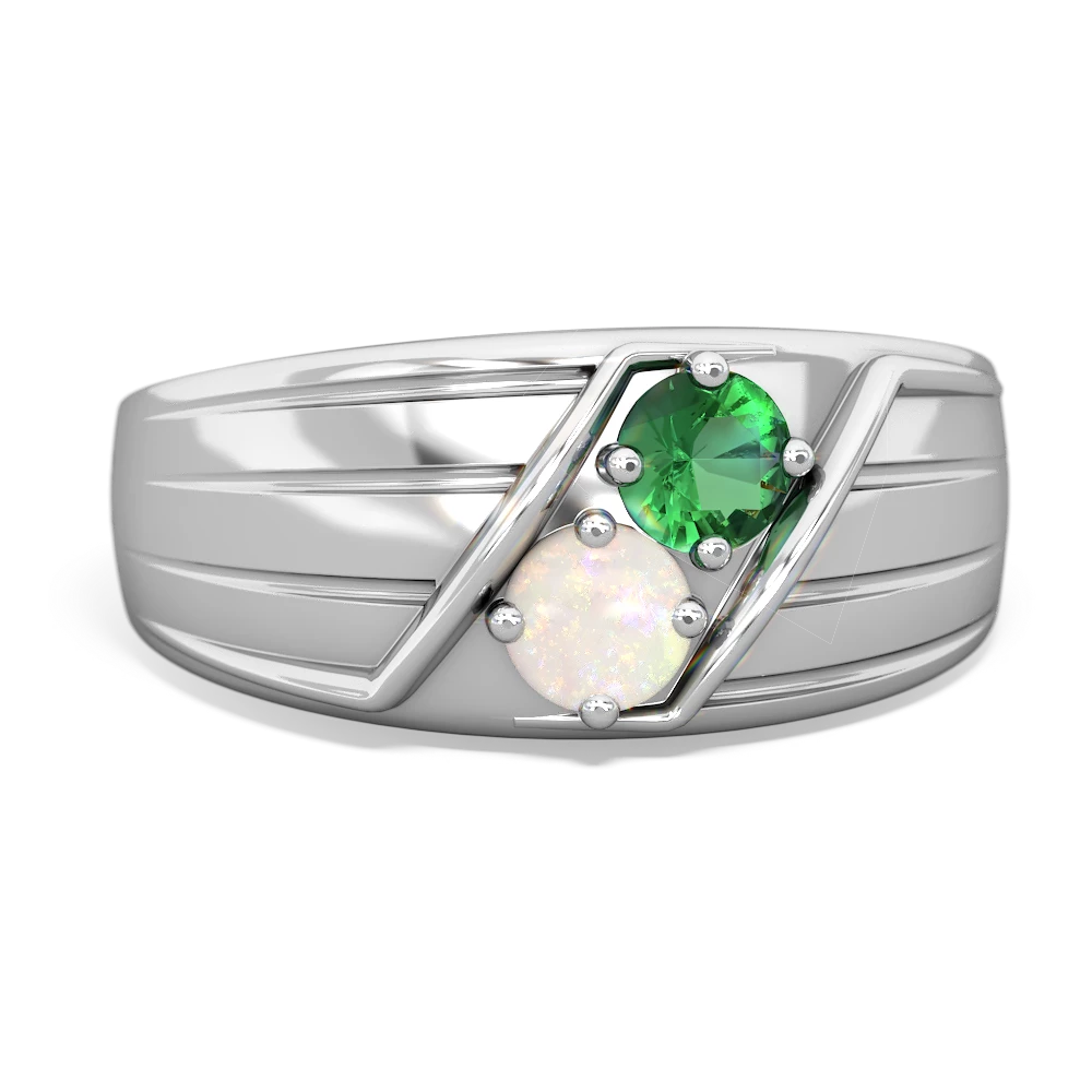 Lab Emerald Men's Streamline 14K White Gold ring R0460