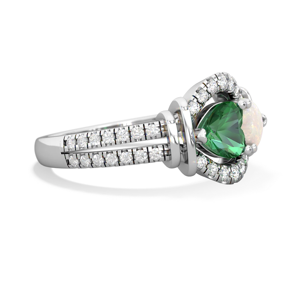 Lab Emerald Art-Deco Keepsake 14K White Gold ring R5630