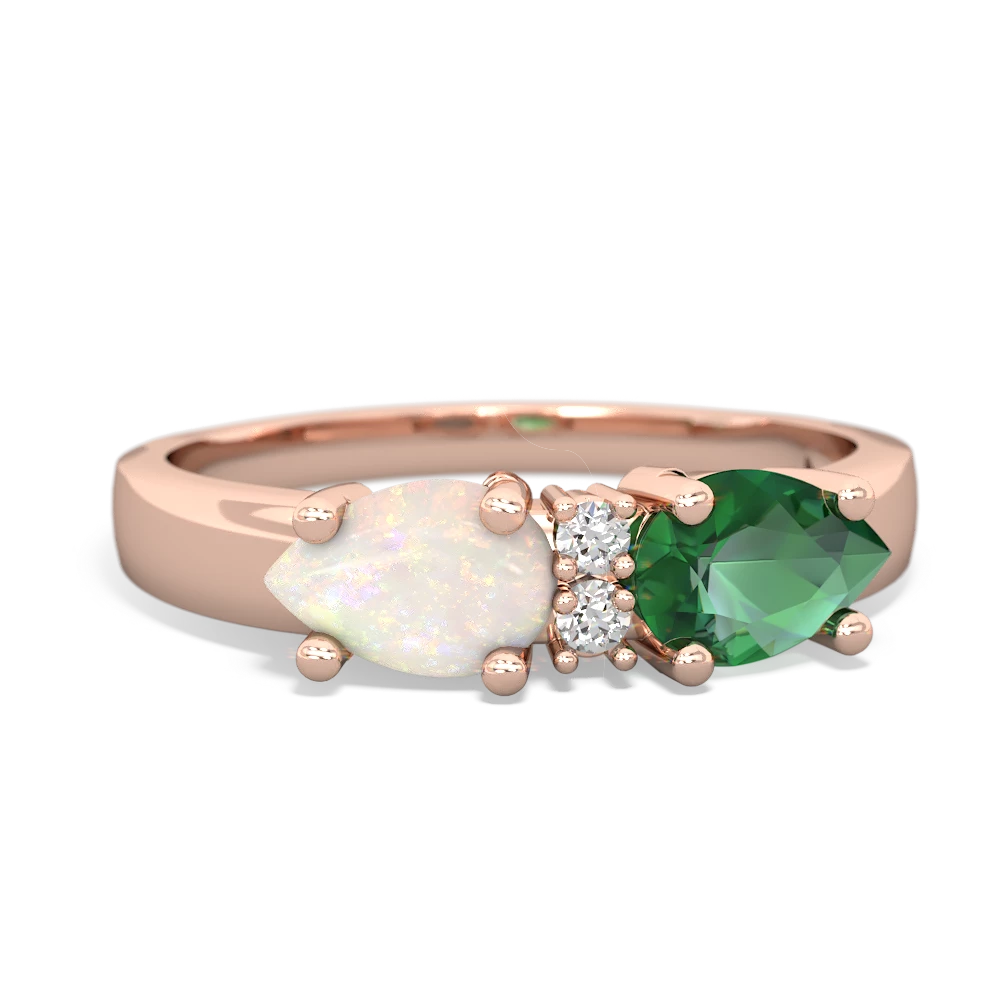 Lab Emerald Pear Bowtie 14K Rose Gold ring R0865