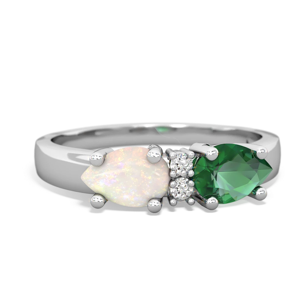 Lab Emerald Pear Bowtie 14K White Gold ring R0865