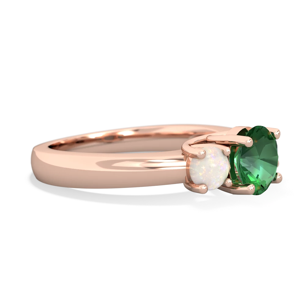 Lab Emerald Three Stone Round Trellis 14K Rose Gold ring R4018