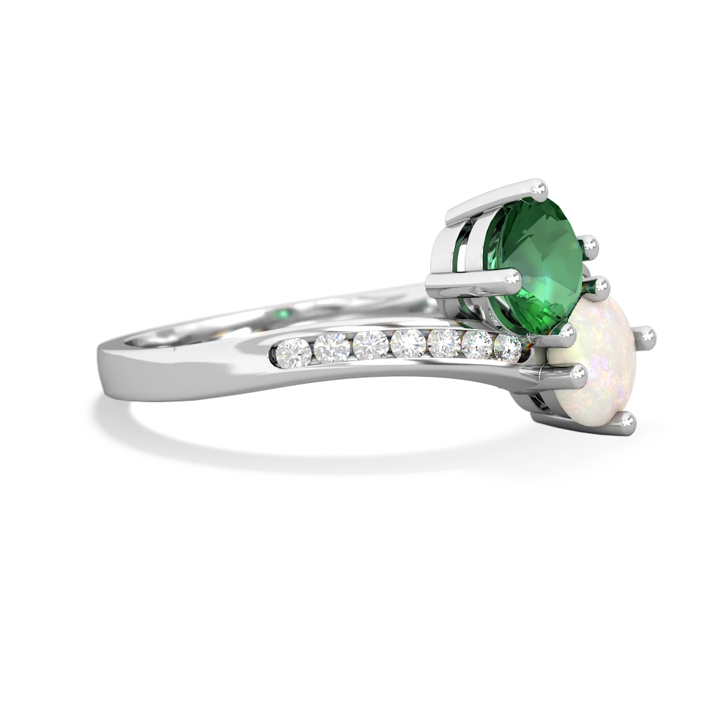 Lab Emerald Channel Set Two Stone 14K White Gold ring R5303