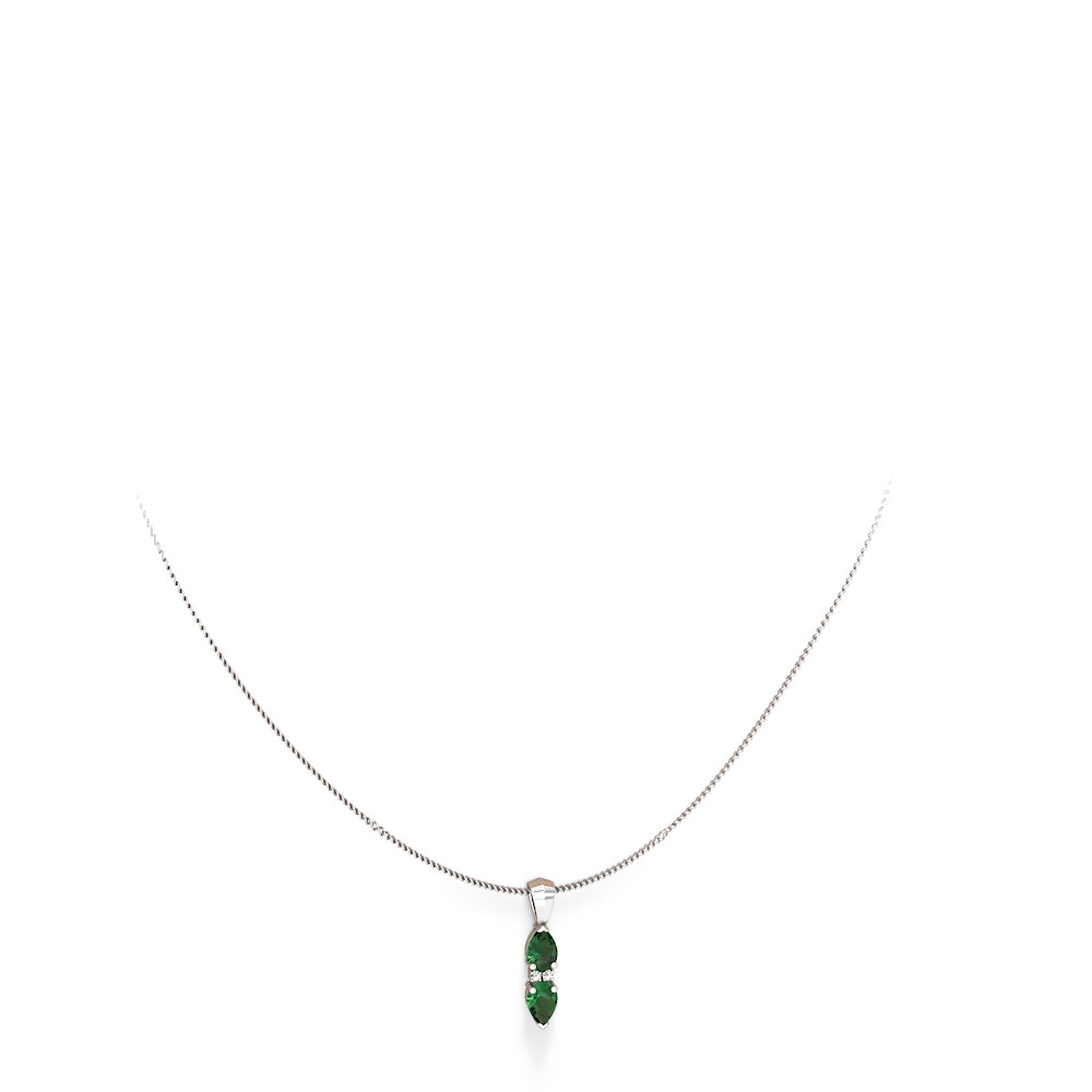 Lab Emerald Bowtie Drop 14K White Gold pendant P0865