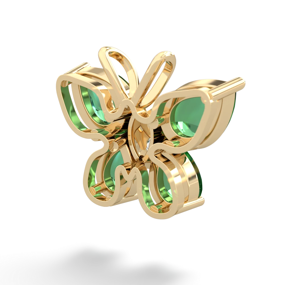 Lab Emerald Butterfly 14K Yellow Gold pendant P2215