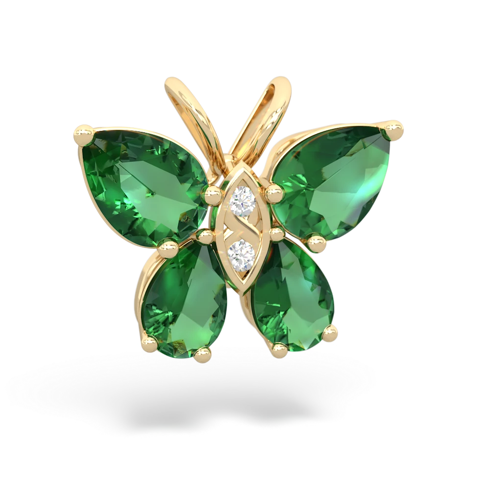 Lab Emerald Butterfly 14K Yellow Gold pendant P2215