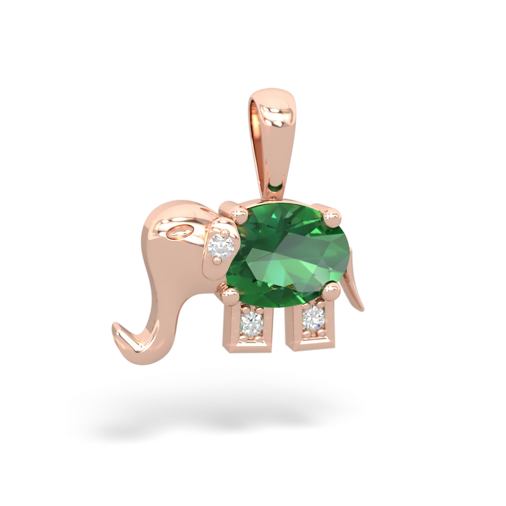 Lab Emerald Elephant 14K Rose Gold pendant P2555