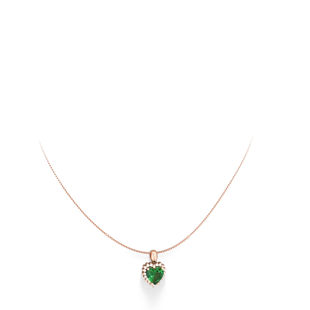 Lab Emerald Sparkling Halo Heart 14K Rose Gold pendant P0391